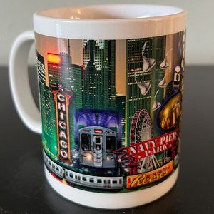 M Ware CHICAGO Skyline Souvenir Mug Navy Pier Sears Tower  L Train  Hersey’s